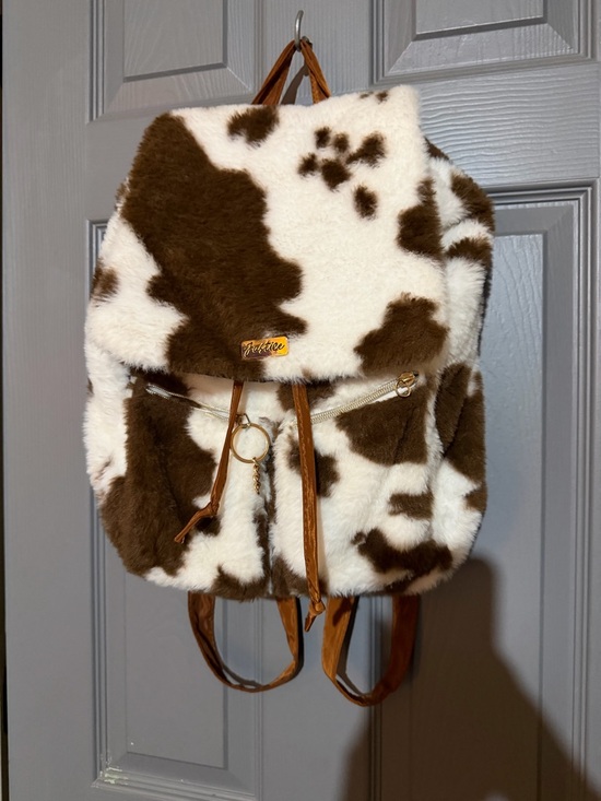 Justice Other - Justice Girls Faux Fur Cow Print Backpack Brown And White Sherpa Adjustable Stap